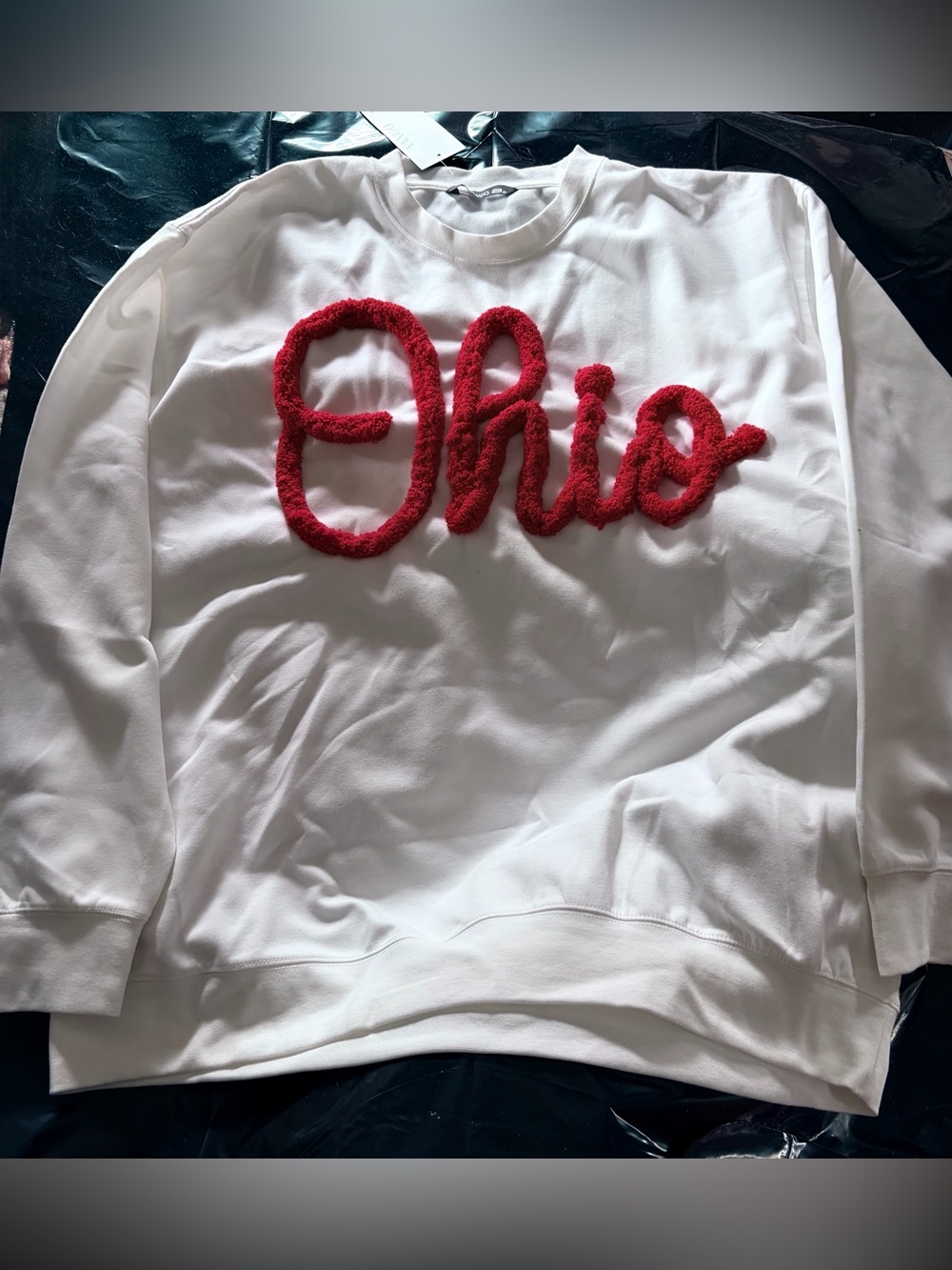 Ohio State White Pullover Sweatshirt with Red 'Ohio' Chenille Script